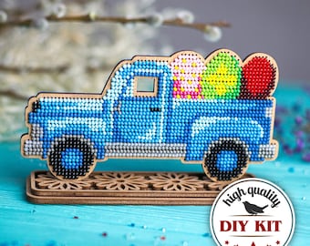 DIY Easter Truck Bead Embroidery Kit, Beaded Easter Ornament, Easter Car Decor, Easter Decoration Beadwork Kit, Easter Decor, Easter Gift
