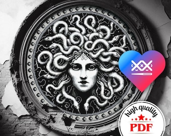 Medusa Cross Stitch Pattern PDF — Greek Mythology Embroidery Design
