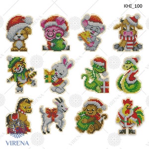 12 year symbol ornaments embroidery kit, seed beads embroidered accents, Christmas ornaments making kit, DIY Xmas tree decor