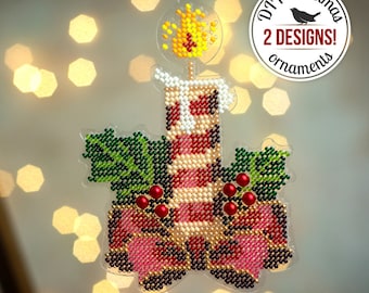 DIY Christmas Candle Hanging Ornament, Christmas Bead Embroidery Kit, Xmas Tree Decorations, Winter Home Decor, Christmas Stitching Kit