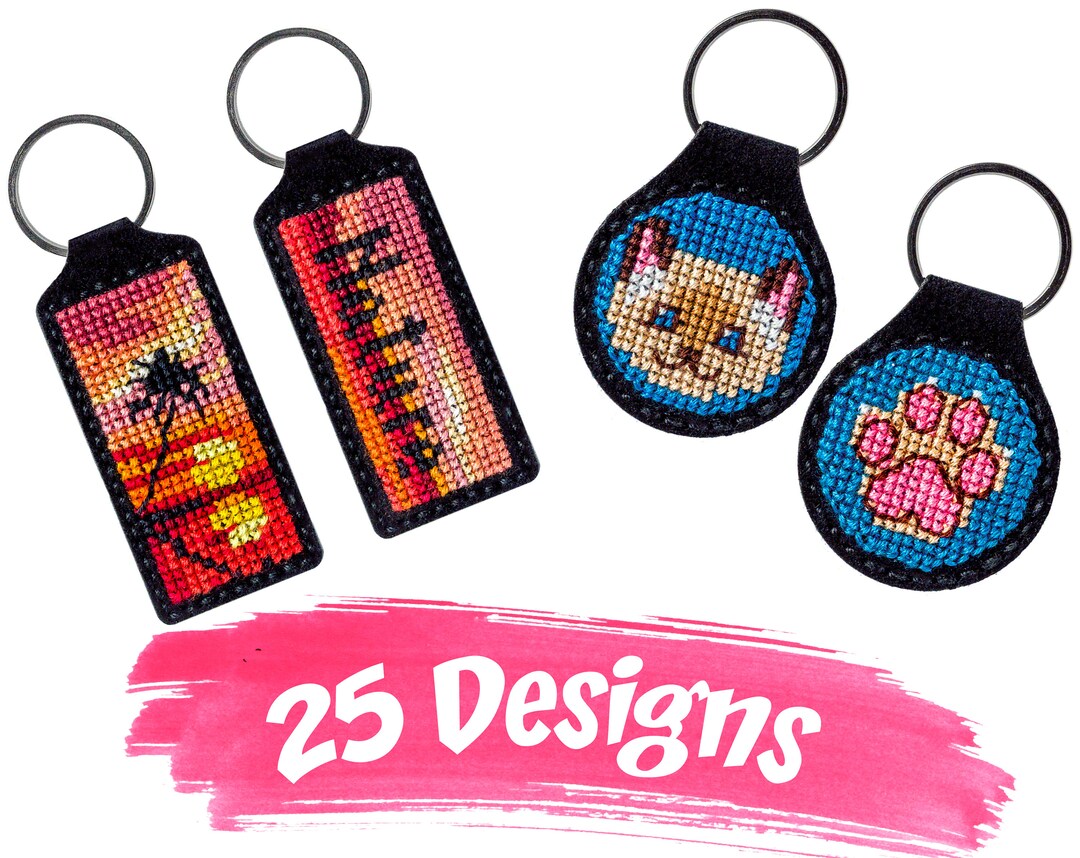 Keychain Crossstitch DIY Kit, Embroidery Pattern, Craft Kit for Adults