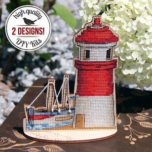 Lighthouse Embroidery Kit, Fishing Boat Cross Stitch Kit, Marine Kids Room Decor, Sea Gift for Crafter