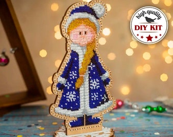 DIY kit for Christmas ornaments, bead embroidery on wood, needlework set, FLK-298