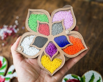 Bead Organizer With Needle Minder, Wooden Bead Sorting Tray With