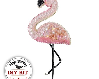 Beaded Brooch Making Kit, Flamingo Brooch Bead Embroidery Kit, Beaded Jewelry Craft Kit, Summer Jewelry Making Kit, DIY Gift for Grandma