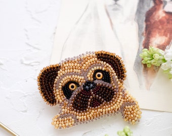 パグ犬の刺繍ブローチ DIY クラフト キット、ビーズ ブローチ作り用手