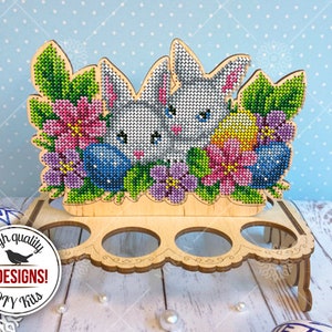 DIY Easter egg holder, beaded bunny egg display, cute egg stand, Easter home decor