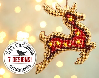 DIY Christmas tree toy, beading craft kit, moose ornament, bead embroidery kit, Christmas baubles, deer decoration, FLK-152