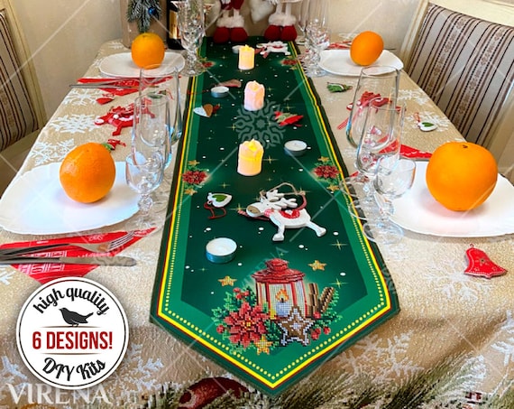 Camino de mesa bordado Navidad mesa de comedor centro de mesa