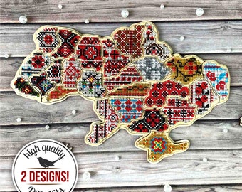 Beaded Map of Ukraine Embroidery Design, Ukrainian Folk Embroidery , Vyshyvanka Ukrainian Map Bead Embroidery Kit, Gift for Ukrainian