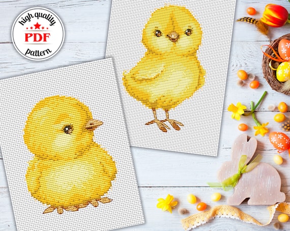 Cute Yellow Chick Pattern Modern Cross Stitch Pattern PDF Art ...