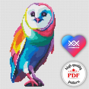 Barn Owl Cross Stitch Pattern, Barn Owl Embroidery Design, Colorful Bird Embroidery Chart, Woodland Home Decor, PDF Instant Download