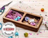 Plywood sewing organizer, Rectangular etui, Container for sewing notions, Wooden craft box, Sewing accessories