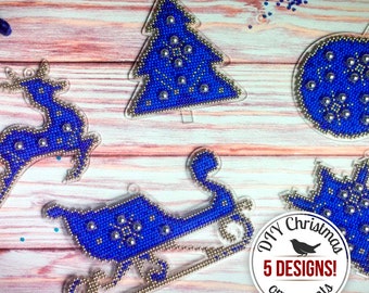 DIY Christmas Tree Ornaments, Bead Embroidery Kit, Plastic Canvas Kit, Winter Home Decor in Scandinavian Style, DIY Gift for Mother