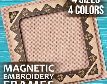 Wooden Embroidery Frame on Magnets, Cross Stitch Hoop for Plastic and Paper Canvas, Embroidery Supplies and Tools, Xmas Gift for Crafter