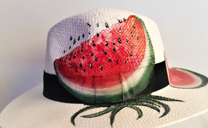 Straw Hat KARPOUZI collection Beach Hat /& Bag Summer Trend Greek Designer Hand Painted Hat with Watermelon Custom Order Summer Hat