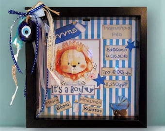 Shadow Box Personalized Led Light, Newborn Baby Boy Gift, Baby Shower, Christening, Birthday Gift, Lion Zodiac Sign, Newborn Baby,Customized