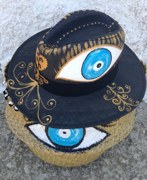 Summer Turkish Eye Hat Sequin Evil Eye Straw Floppy Hat – Personalized Summer Sun  main image 2