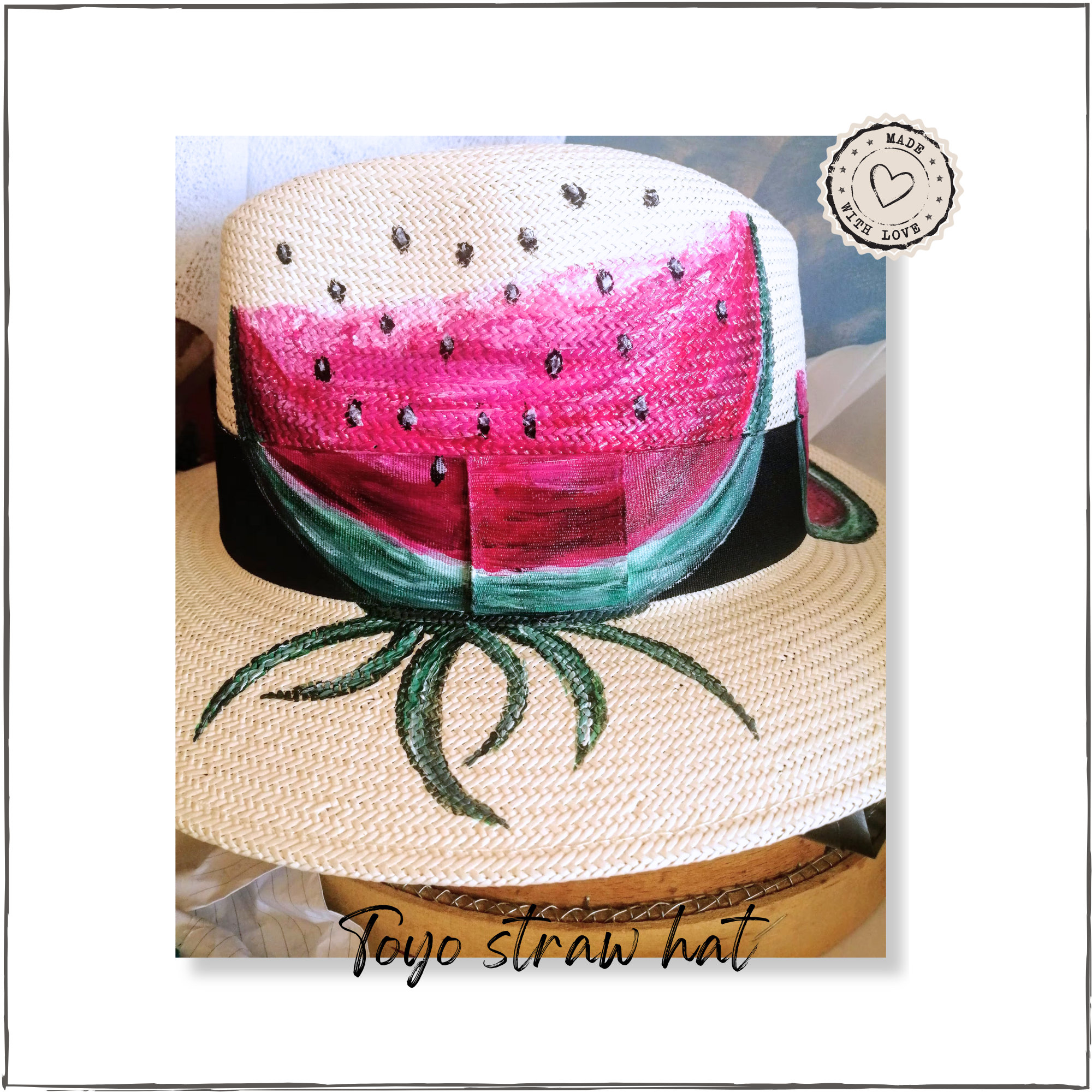 Hand Painted Watermelon Straw Hat: UPF 50+ Summer Beach Hat  display picture 1