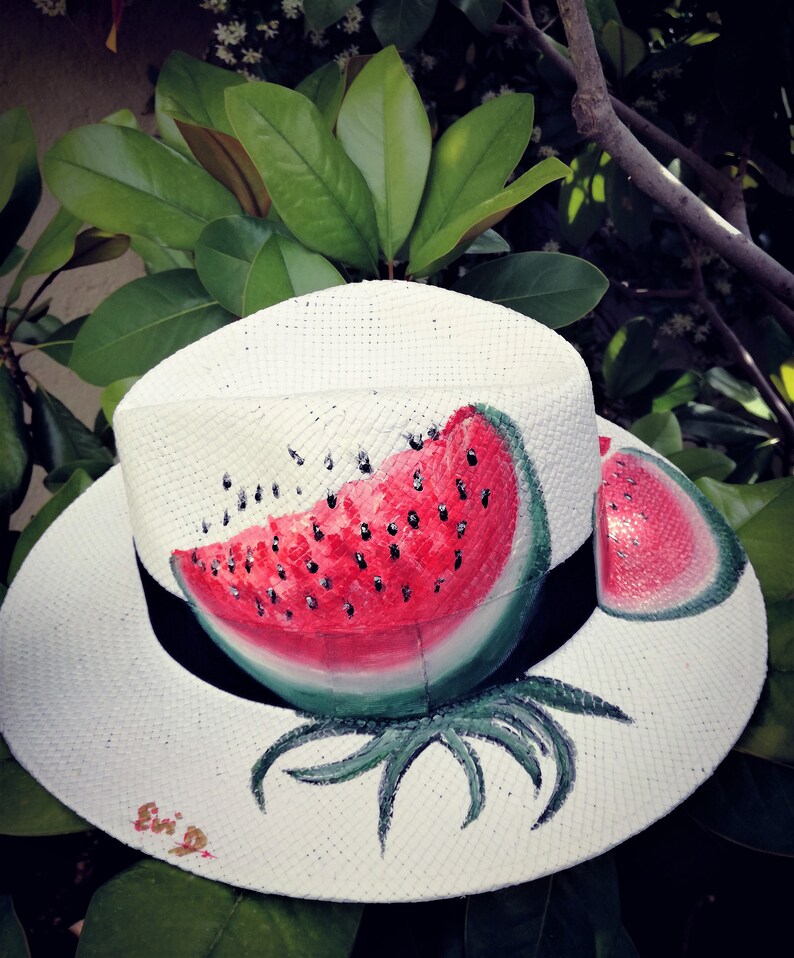 Straw Hat KARPOUZI collection Beach Hat /& Bag Summer Trend Greek Designer Hand Painted Hat with Watermelon Custom Order Summer Hat
