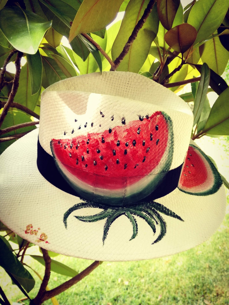 Straw Hat KARPOUZI collection Beach Hat /& Bag Summer Trend Greek Designer Hand Painted Hat with Watermelon Custom Order Summer Hat