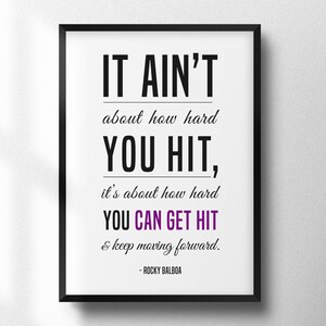 Printable art, Inspired by Rocky Balboa quote, Modern print, Bedroom decor for men, Success quotes prints, violet