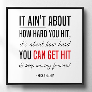 Inspirational wall art, printable poster, Rocky Balboa Quote, It ain&#39;t about how hard you hit, Typography art print, digital download, red