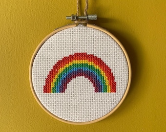 PDF! Rainbow pdf cross stitch pattern for instant download. This is for a small pattern. It fits in a 4 inch hoop.