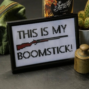 This is my Broomstick! Evil Dead Inspired Handmade Cross Stitch. Complete in Frame.