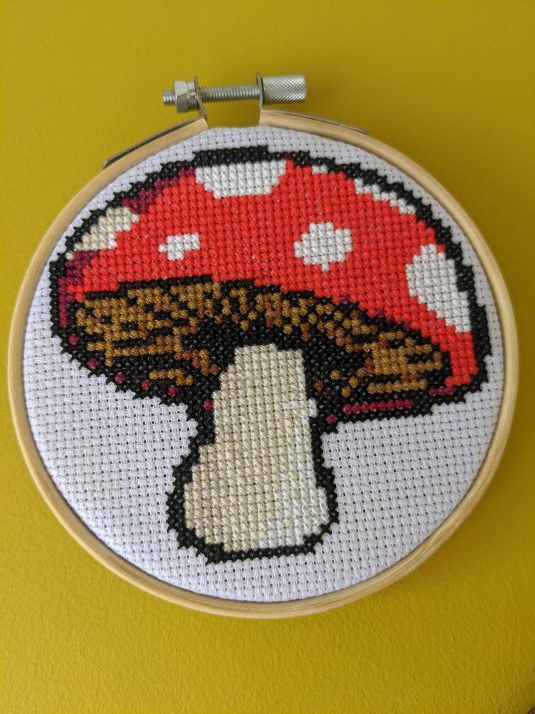 PDF! Pixel Inspired Fly Agaric Fairy Mushroom Cross Stitch