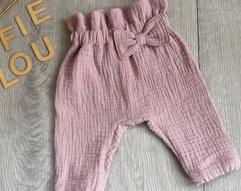 Musselin Baby Paperbag Pumphose Baggypants mit Schleife in verschiedenen Farben zur Auswahl