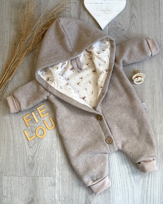 Baby Fleece Anzug Overall aus kuscheliger reiner Bio-Baumwolle Taupe-, Beere-Melange oder Altrosa mit Jersey-Futter Herbst/Winter/Frühjahr