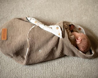 Baby Einschlagdecke Puckdecke Wickeldecke Decke auch für Babyschale Autositz Maxi-Cosi Waffelpiqué/Jersey ca. 0-4 Monate