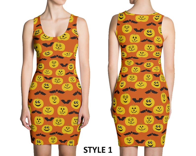 Fun Party Dress Allow 10 days to receive. See Size Chart - last image Halloween Pumpkins Bats Orange Pattern Design