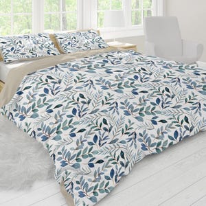 Botanical Duvet Cover & Pillow Shams #1 (4 Sizes), Country French Modern Farmhouse Bedding,  Eucalyptus Leaves Duvet, Watercolor Decor