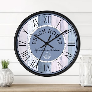 Beach #3 - 10" Wooden Wall Clock - Blue Pink Periwinkle Beach House Vacation Tropical Home Decor Life's Better at the Beach Gift