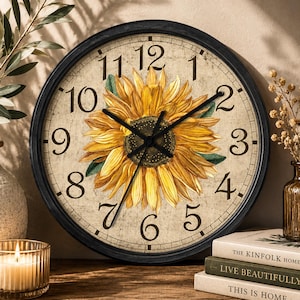 Vintage Sunflower Wooden Wall Clock #1: Country Chic Farmhouse Decor