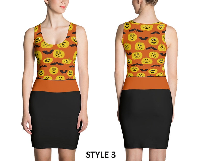 Fun Party Dress Allow 10 days to receive. See Size Chart - last image Halloween Pumpkins Bats Orange Pattern Design