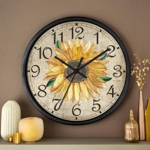Vintage Sunflower Wooden Wall Clock: Country Chic Farmhouse Decor