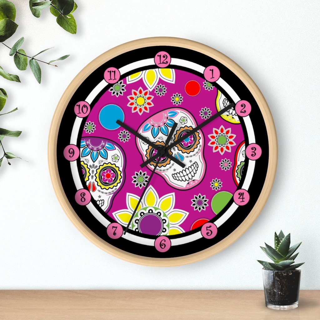 10 Wall clock Sugar Skull 8 Dia de los Muertos Day Etsy