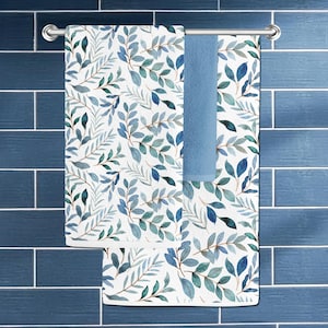Eucalyptus Leaves Bath Towel #1: Blue Teal Watercolor Print