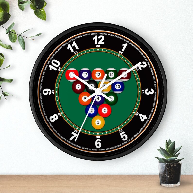 Wall Clock Billiards 1 Pool Table Felt Balls Tournament Etsy