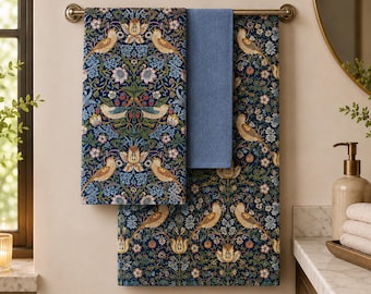 William Morris Strawberry Thief Decorative Bath Towels #5 Arts & Crafts Bird Design
