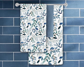 Eucalyptus Leaves Decorative Towels #1: Blue Teal Watercolor Print