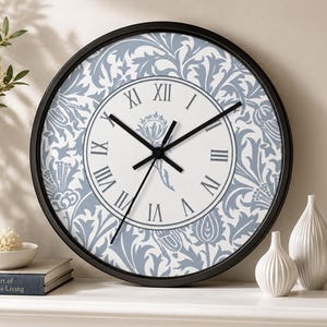 William Morris Pure Thistle Wall Clock #4, 10 Inch Arts & Crafts Floral Decor