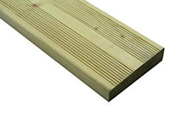 Green Treated Softwood Decking (ribbed /castellated and reeded profile)  ref : 56450279 28x120 Ex 32x125 4 pcs in bundle www.timberfocus.com