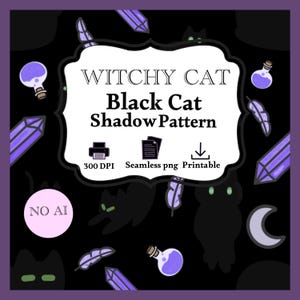 Cozy Spooky Black Cat Sewing Fabric | Cat Lady Pajama Pattern | Witchy Halloween Shadow Cat