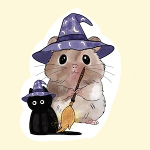Hamster Witch cute | Kawaii Hamster with Cat PNG | Fall Halloween Sublimation | Shirt Mug Tote Sticker Printable | junkjournal | PDF