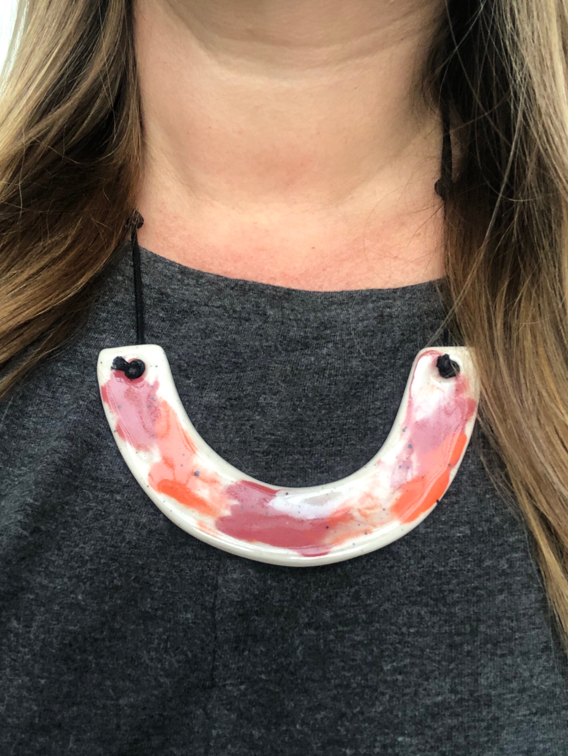 Marmor rot U geformte Halskette auf verstellbare Schnur | Etsy