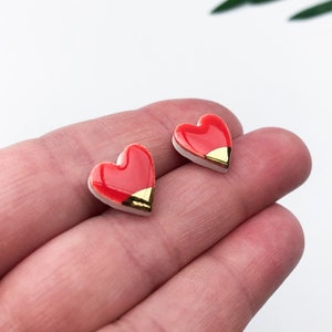 Strawberry red heart earrings on silver plated image 2
